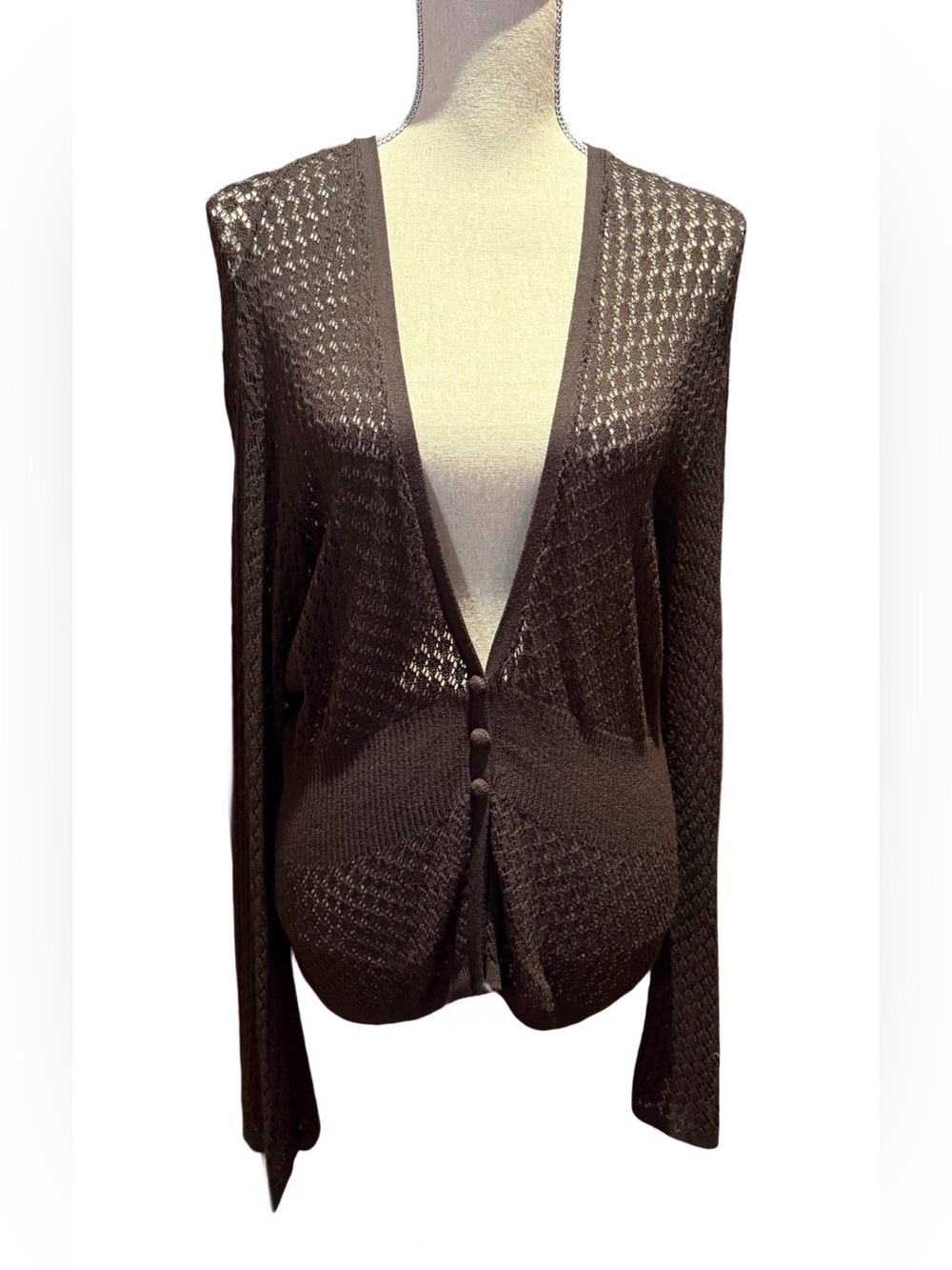 RARE - Vintage Ann Taylor open-knit cardigan sweater - Deep Chocolate- Size XL